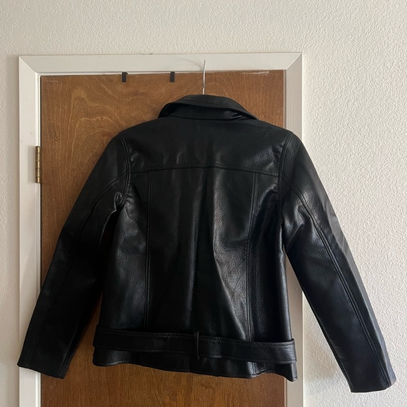 NWT Old Navy Black Faux Leather Moto Jacket with Belt - Picture 2 of 4